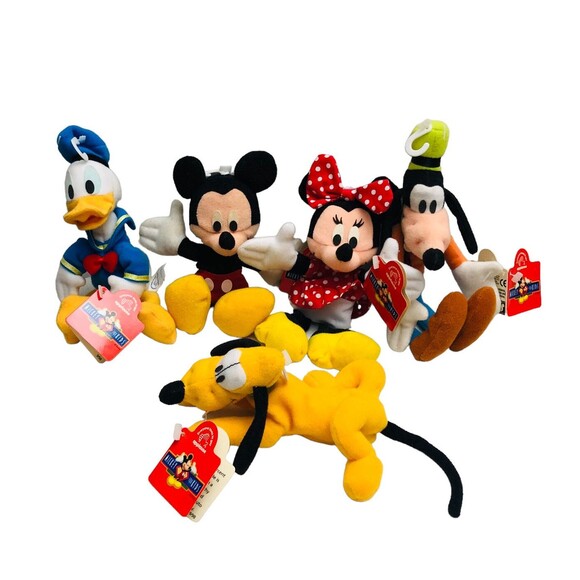 1998 Disney Mickey Beanbag Plush Mickey Mini Mouse Pluto Goofy Donald Duck - Picture 1 of 12